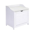 Household Essentials Design Trends Bench Hamper with Shutter Front and Foam Cushion White: Clothes Hamper with Lid, Removable Liner
