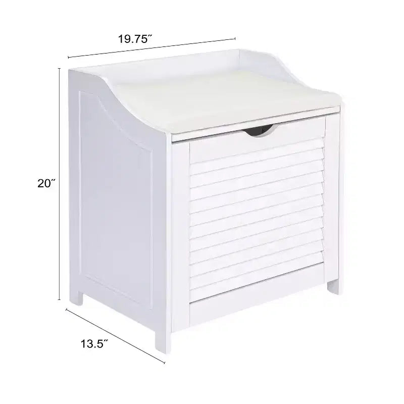 Household Essentials Design Trends Banc à linge avec façade à persiennes et coussin en mousse blanc : panier à linge avec couvercle, doublure amovible