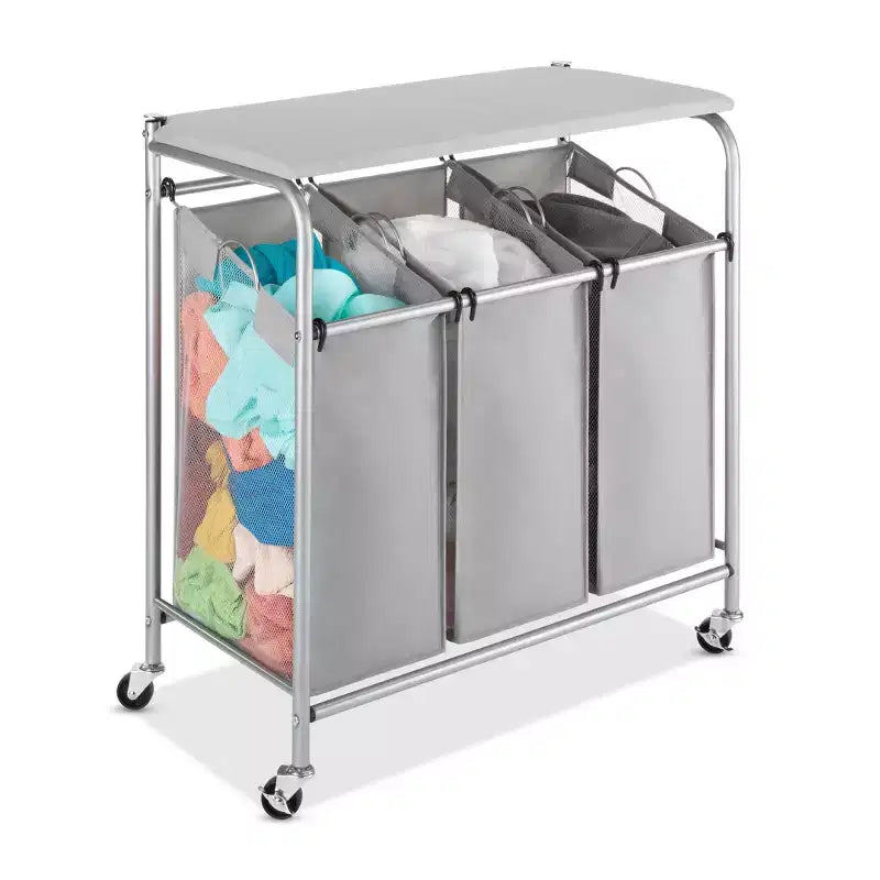 Triple Sorter Table à repasser et plier grise : Rangement autoportant pour placard et portemantel, cadre en polypropylène