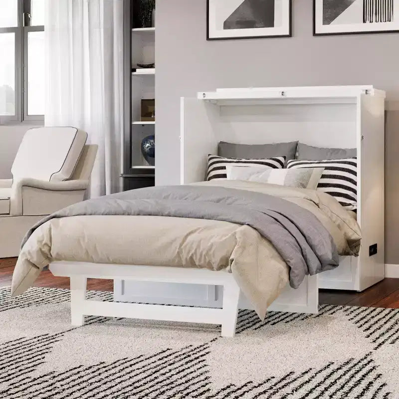 Coffre-lit escamotable avec matelas, lit jumeau XL, bleu/blanc, 1 personne