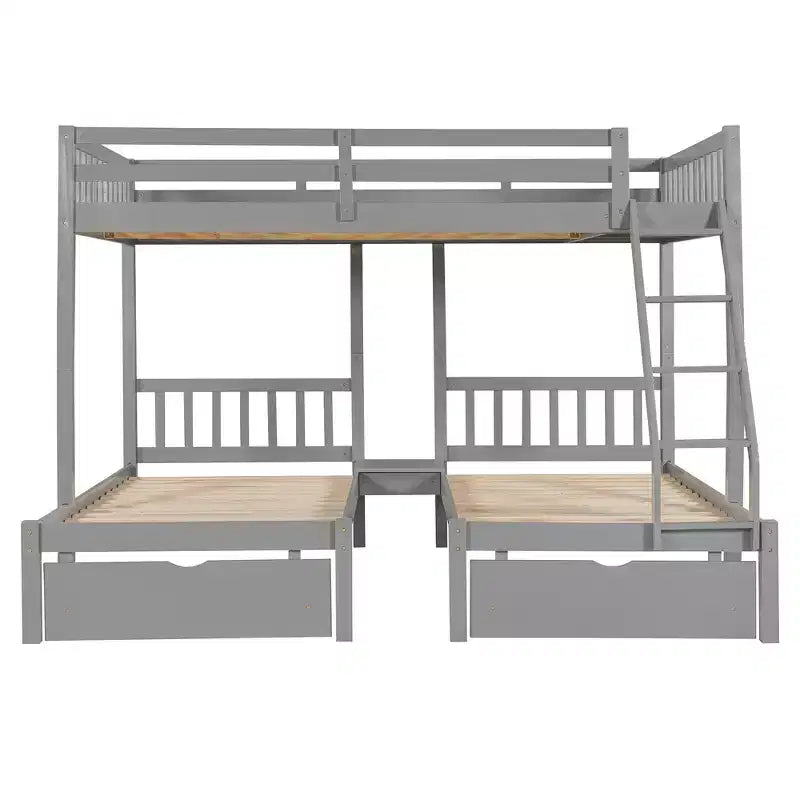 Lit superposé Triple (grand lit en haut, lits jumeaux en bas) avec 2 tiroirs de rangement, en bois, peut être séparé en 3 lits individuels