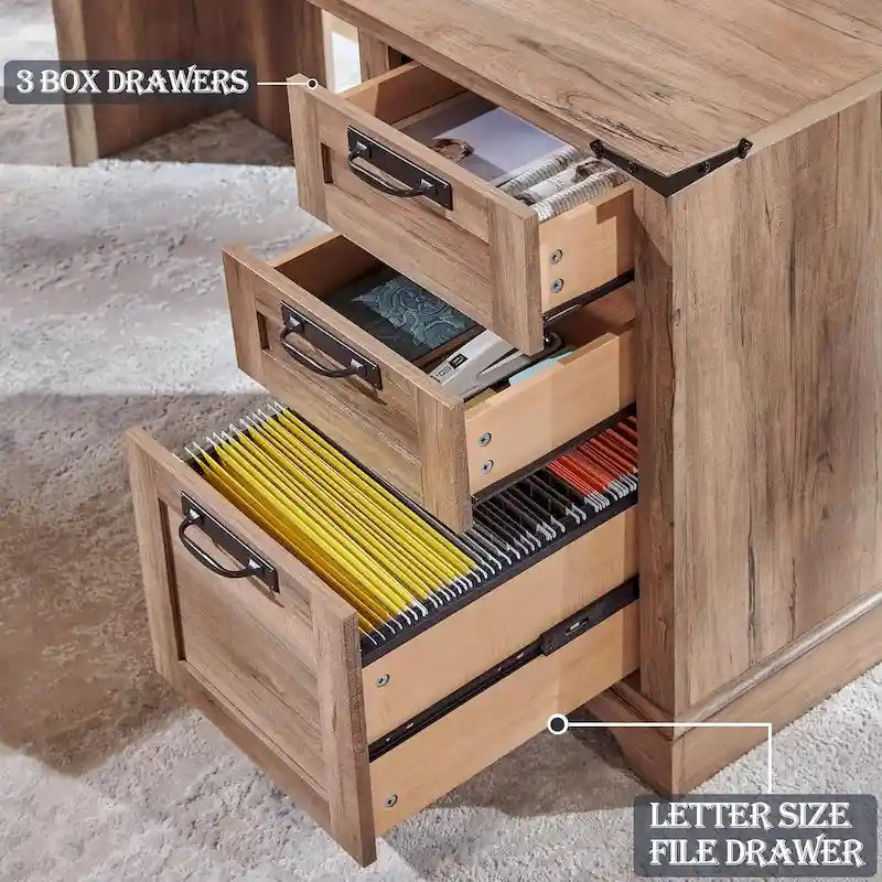 Bureau de direction en L style maison de campagne 60, bureau d'angle en bois, bureau d'ordinateur
