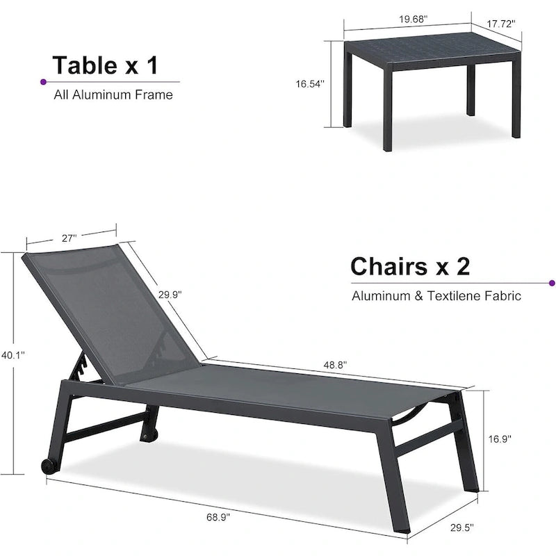 PURPLE LEAF Ensemble de 2 chaises longues de jardin, transats d'extérieur avec cadre en aluminium
