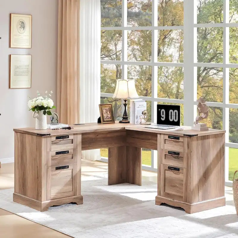 Bureau de direction en L style maison de campagne 60, bureau d'angle en bois, bureau d'ordinateur