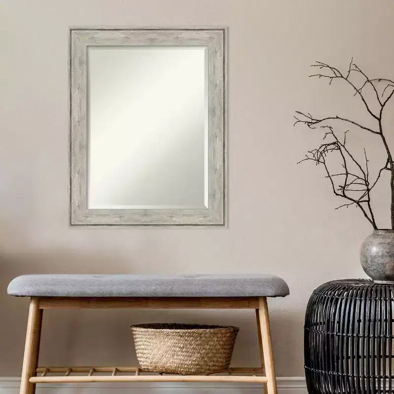 23" x 29" Crackled Metallic Framed Wall Mirror Silver