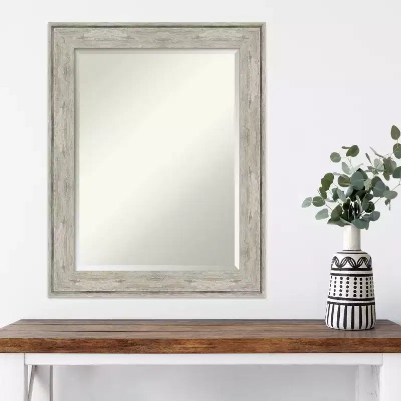 23" x 29" Crackled Metallic Framed Wall Mirror Silver