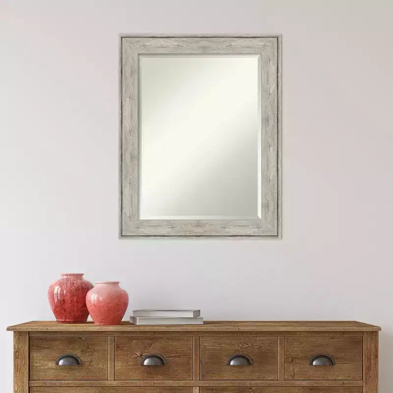23" x 29" Crackled Metallic Framed Wall Mirror Silver