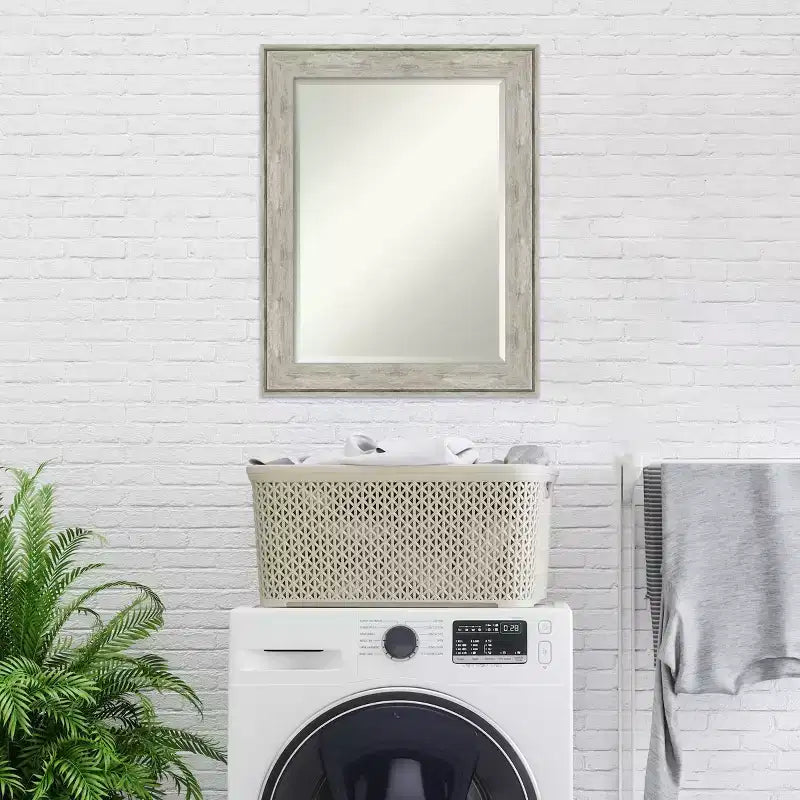 23" x 29" Crackled Metallic Framed Wall Mirror Silver