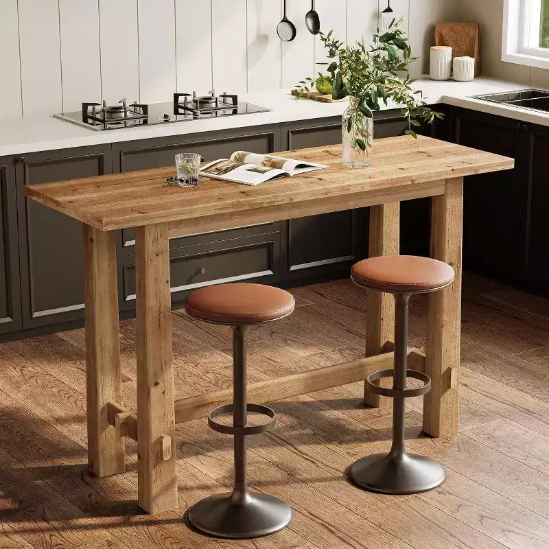 Table de bar de 63 pouces en bois massif, hauteur bar, pour cuisine, café ou restaurant