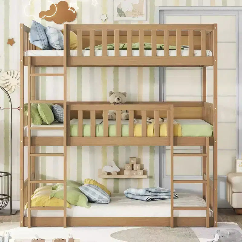 Lit superposé triple pour enfants, lit superposé trois places détachable avec échelle et barrière de sécurité, se sépare en 3 lits