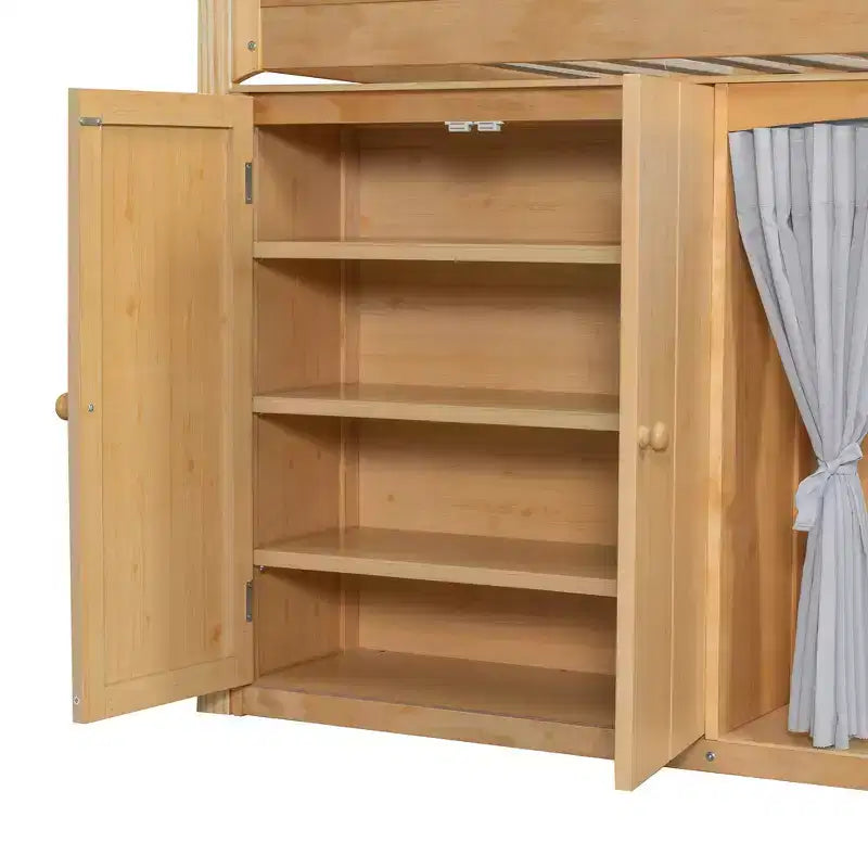 Lit mezzanine GDFStudio Bishop avec armoire de rangement, penderie et LED