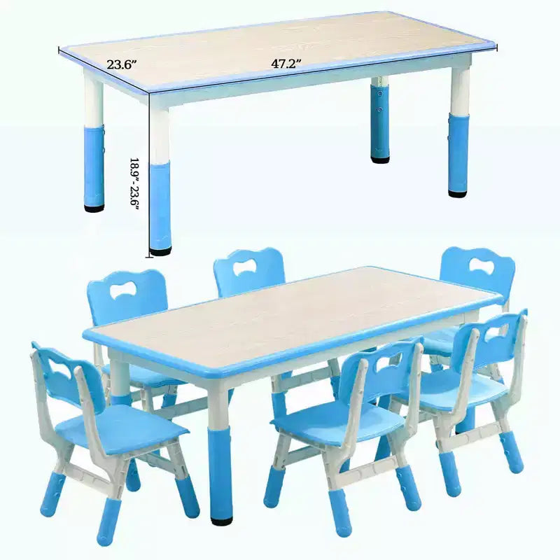 Ensemble Table et Chaises pour Enfants, Bureau Réglable en Hauteur avec 6 Sièges pour 2-10 Ans, Table d'Activités Manuelles, Plateau à Dessins, Pieds Antidérapants