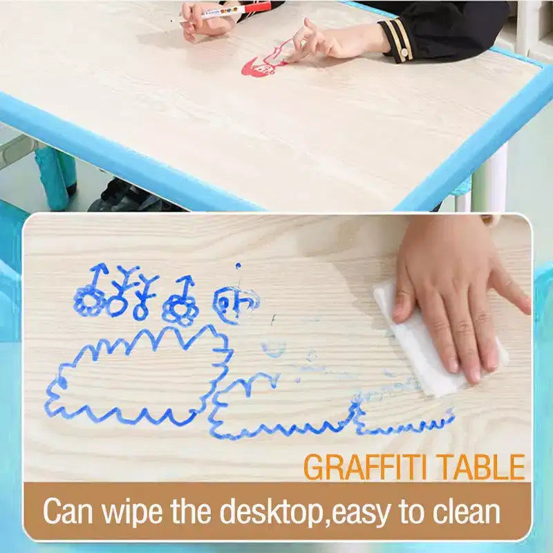 Ensemble Table et Chaises pour Enfants, Bureau Réglable en Hauteur avec 6 Sièges pour 2-10 Ans, Table d'Activités Manuelles, Plateau à Dessins, Pieds Antidérapants