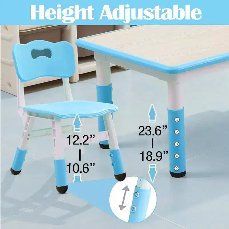 Ensemble Table et Chaises pour Enfants, Bureau Réglable en Hauteur avec 6 Sièges pour 2-10 Ans, Table d'Activités Manuelles, Plateau à Dessins, Pieds Antidérapants