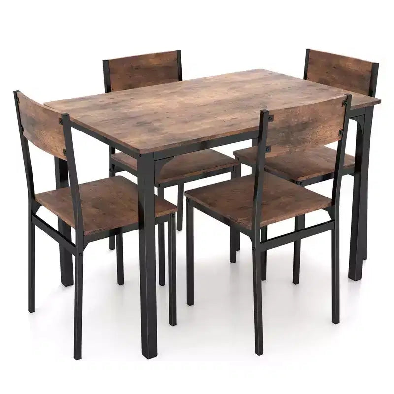 Ensemble de table à manger Costway 5 pièces, style industriel, table de cuisine et chaises pour 4 personnes, Gris/Marron/Marron foncé
