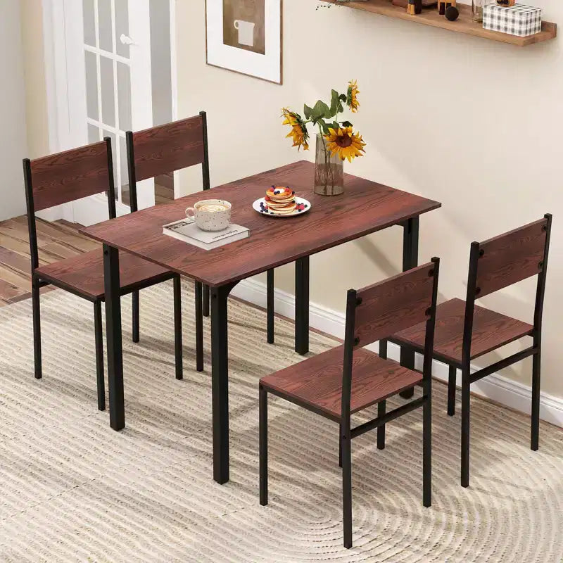 Ensemble de table à manger Costway 5 pièces, style industriel, table de cuisine et chaises pour 4 personnes, Gris/Marron/Marron foncé