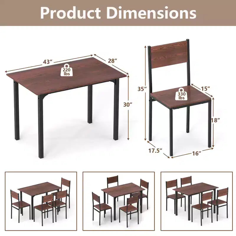 Ensemble de table à manger Costway 5 pièces, style industriel, table de cuisine et chaises pour 4 personnes, Gris/Marron/Marron foncé