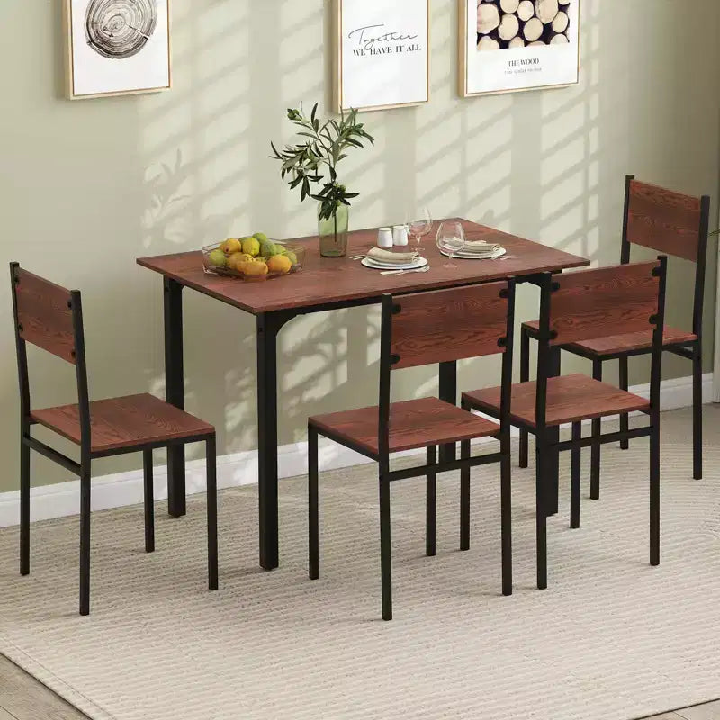 Ensemble de table à manger Costway 5 pièces, style industriel, table de cuisine et chaises pour 4 personnes, Gris/Marron/Marron foncé