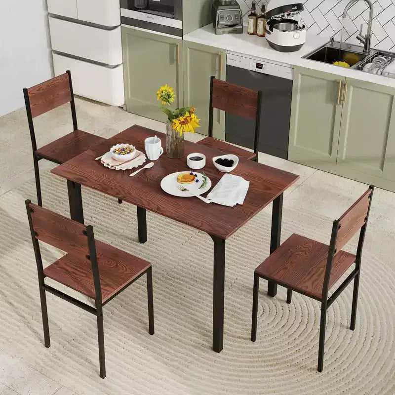 Ensemble de table à manger Costway 5 pièces, style industriel, table de cuisine et chaises pour 4 personnes, Gris/Marron/Marron foncé