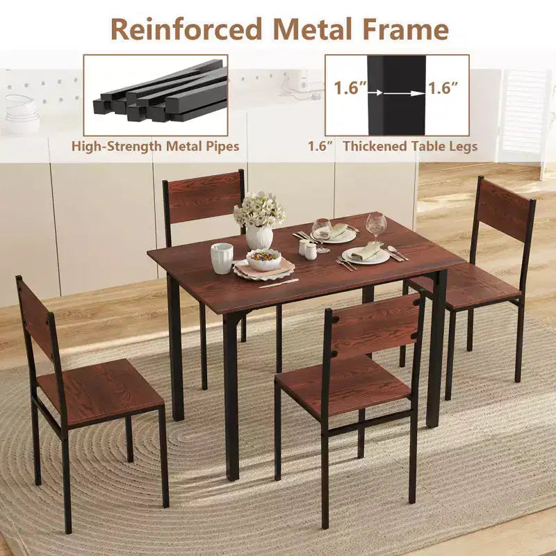 Ensemble de table à manger Costway 5 pièces, style industriel, table de cuisine et chaises pour 4 personnes, Gris/Marron/Marron foncé