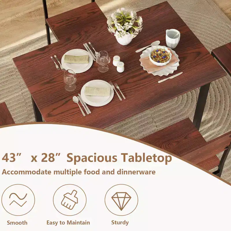 Ensemble de table à manger Costway 5 pièces, style industriel, table de cuisine et chaises pour 4 personnes, Gris/Marron/Marron foncé