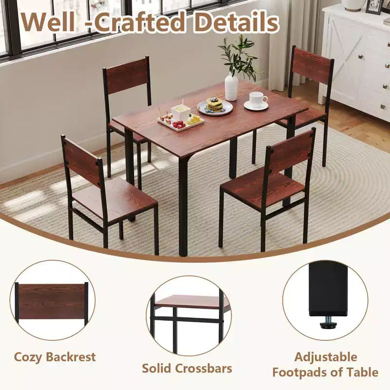 Ensemble de table à manger Costway 5 pièces, style industriel, table de cuisine et chaises pour 4 personnes, Gris/Marron/Marron foncé