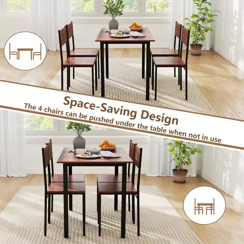 Ensemble de table à manger Costway 5 pièces, style industriel, table de cuisine et chaises pour 4 personnes, Gris/Marron/Marron foncé