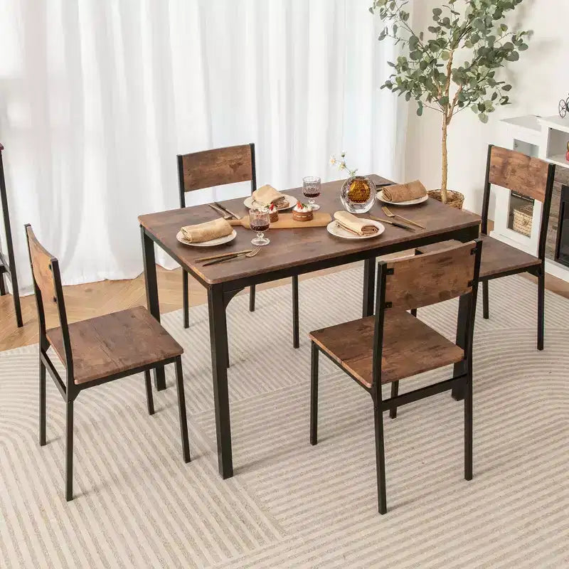 Ensemble de table à manger Costway 5 pièces, style industriel, table de cuisine et chaises pour 4 personnes, Gris/Marron/Marron foncé