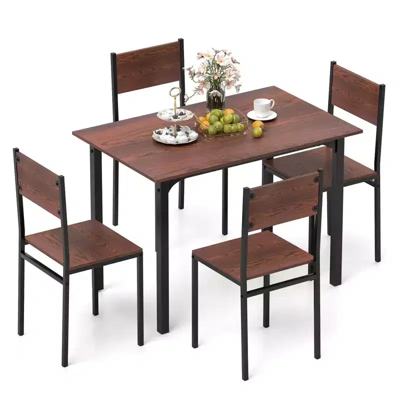Ensemble de table à manger Costway 5 pièces, style industriel, table de cuisine et chaises pour 4 personnes, Gris/Marron/Marron foncé