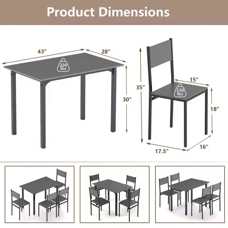 Ensemble de table à manger Costway 5 pièces, style industriel, table de cuisine et chaises pour 4 personnes, Gris/Marron/Marron foncé