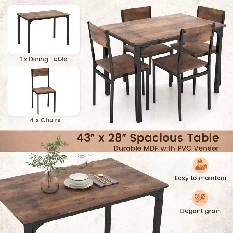 Ensemble de table à manger Costway 5 pièces, style industriel, table de cuisine et chaises pour 4 personnes, Gris/Marron/Marron foncé