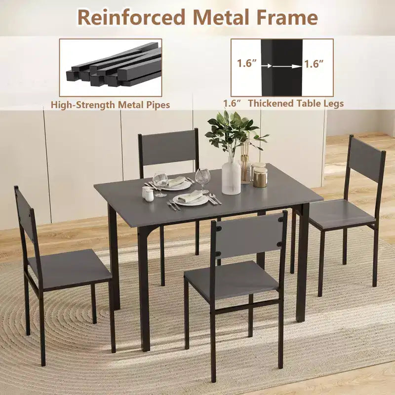 Ensemble de table à manger Costway 5 pièces, style industriel, table de cuisine et chaises pour 4 personnes, Gris/Marron/Marron foncé