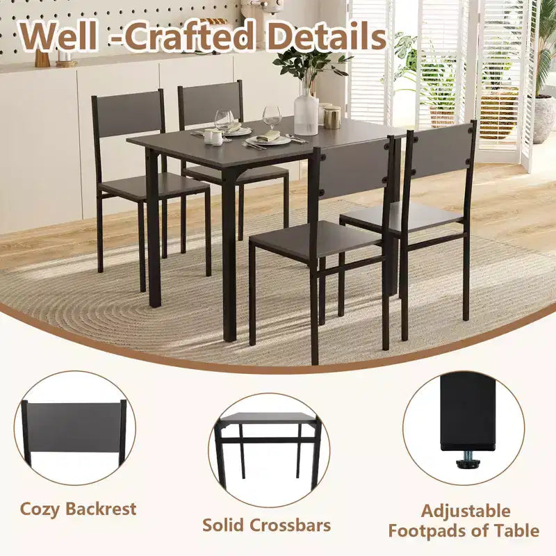 Ensemble de table à manger Costway 5 pièces, style industriel, table de cuisine et chaises pour 4 personnes, Gris/Marron/Marron foncé