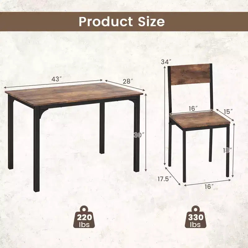 Ensemble de table à manger Costway 5 pièces, style industriel, table de cuisine et chaises pour 4 personnes, Gris/Marron/Marron foncé