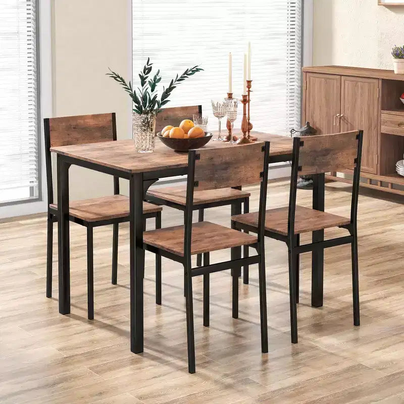 Ensemble de table à manger Costway 5 pièces, style industriel, table de cuisine et chaises pour 4 personnes, Gris/Marron/Marron foncé