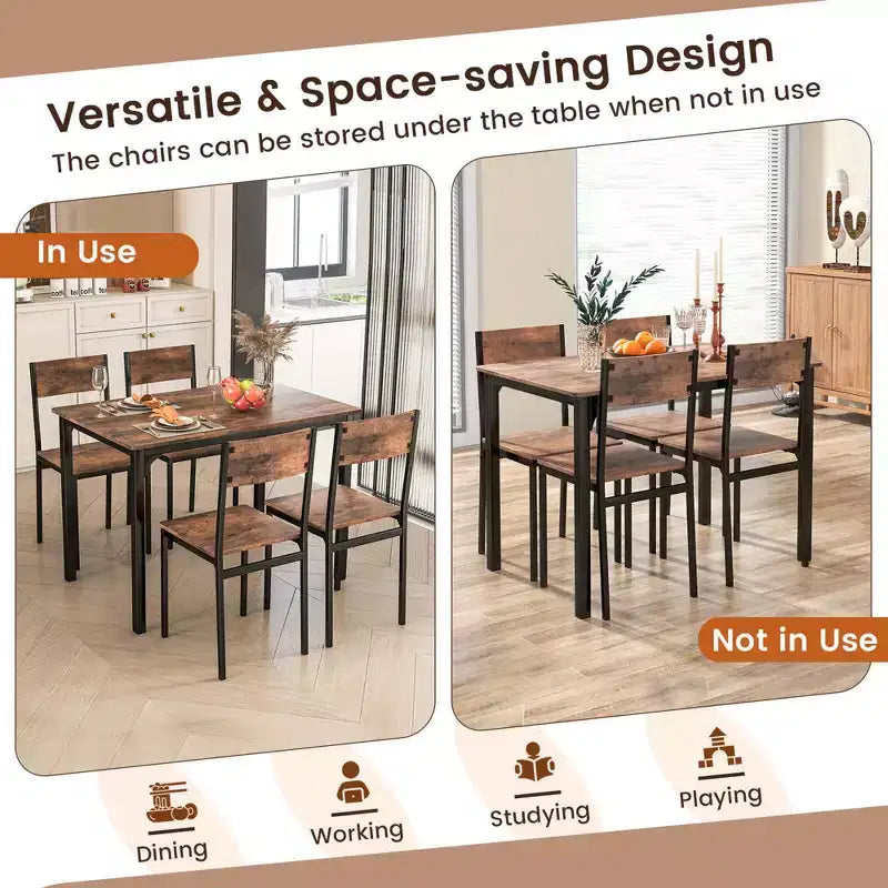 Ensemble de table à manger Costway 5 pièces, style industriel, table de cuisine et chaises pour 4 personnes, Gris/Marron/Marron foncé