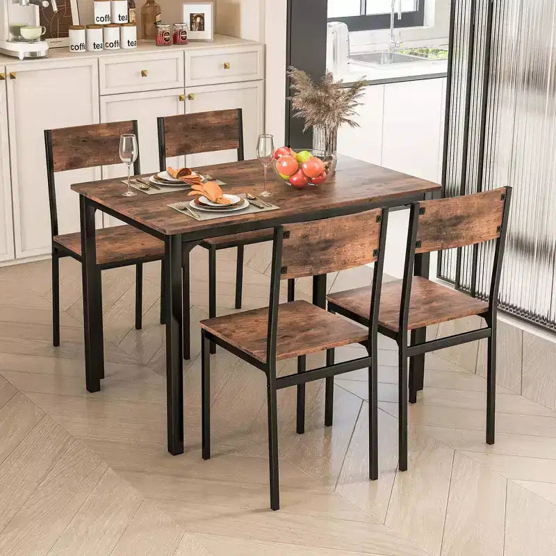 Ensemble de table à manger Costway 5 pièces, style industriel, table de cuisine et chaises pour 4 personnes, Gris/Marron/Marron foncé