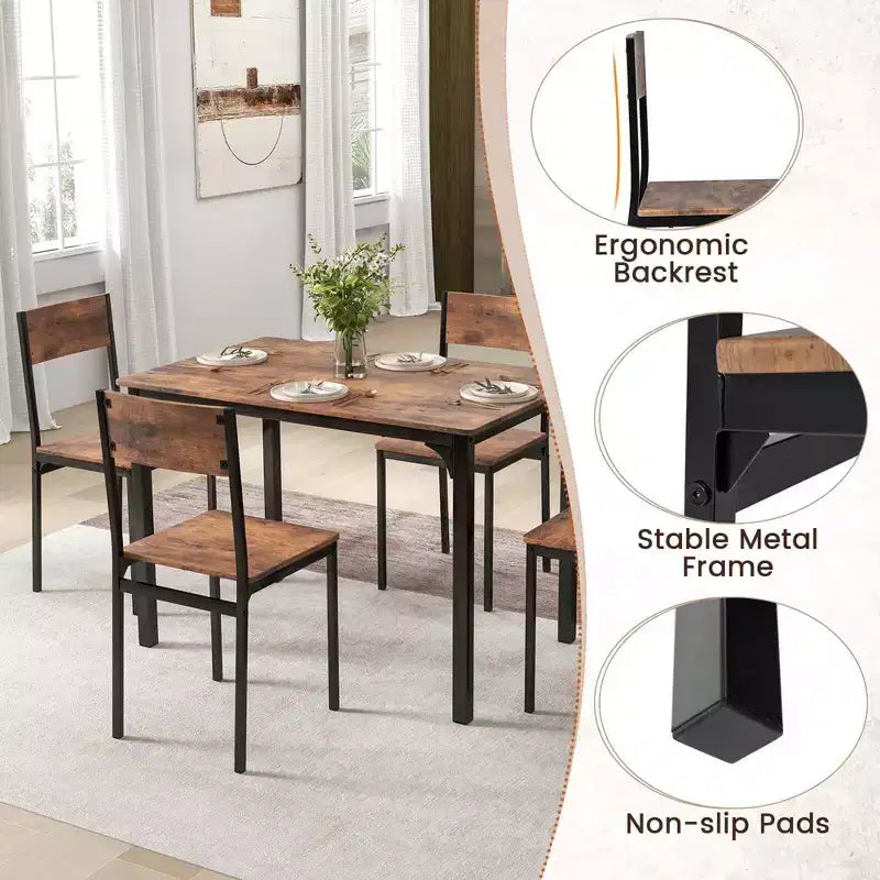Ensemble de table à manger Costway 5 pièces, style industriel, table de cuisine et chaises pour 4 personnes, Gris/Marron/Marron foncé