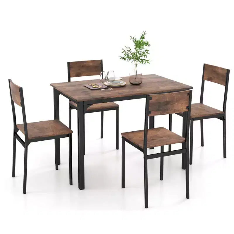 Costway 5 PCS Dining Table Set Industrial Style Kitchen Table & Chairs for 4 Gray/Brown/Dark Brown