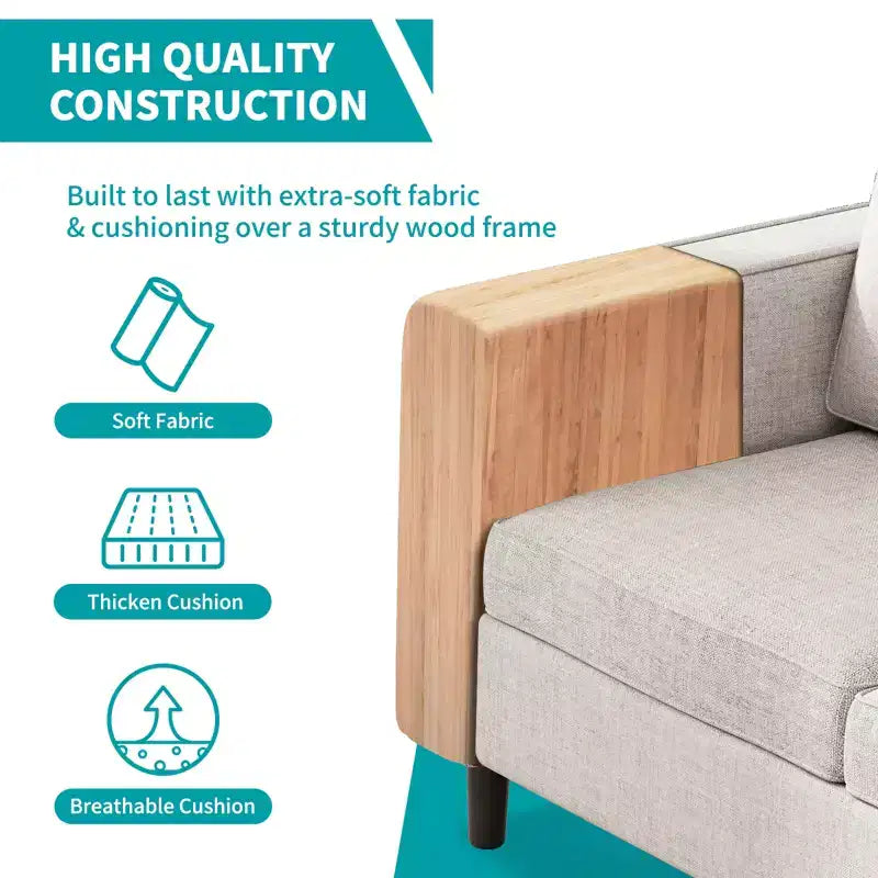 Canapé modulable Mjkone, canapé 3 places en tissu de lin en forme de L avec pouf de rangement