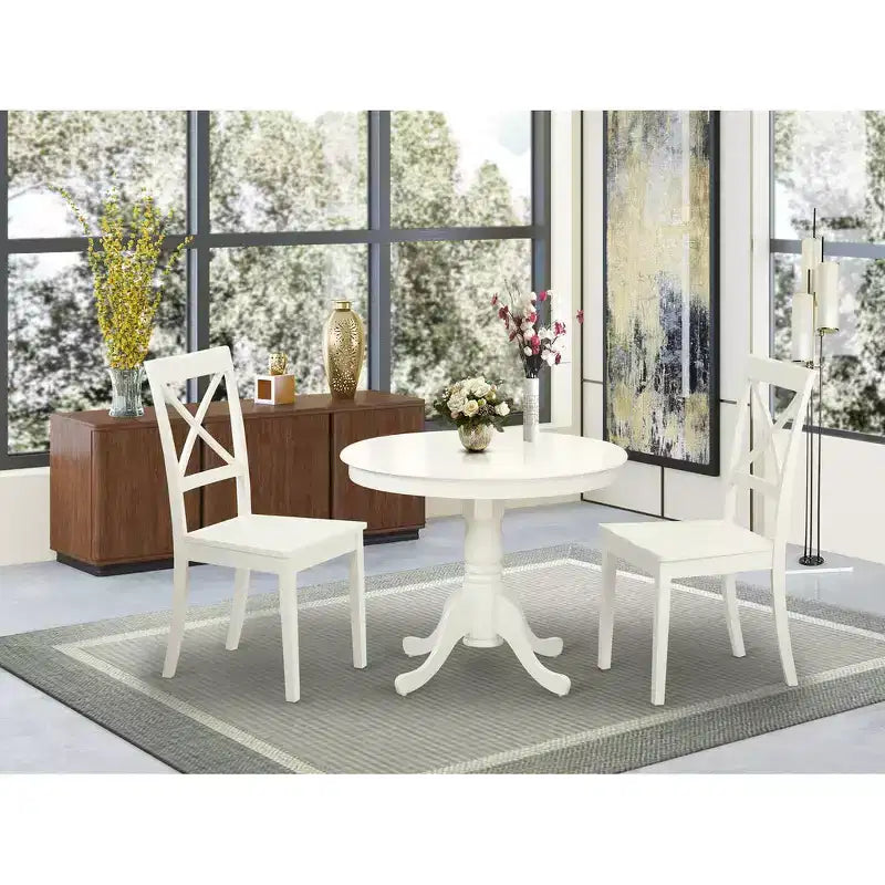 Ensemble de salle à manger HomeStock avec table antique brillante et 2 chaises