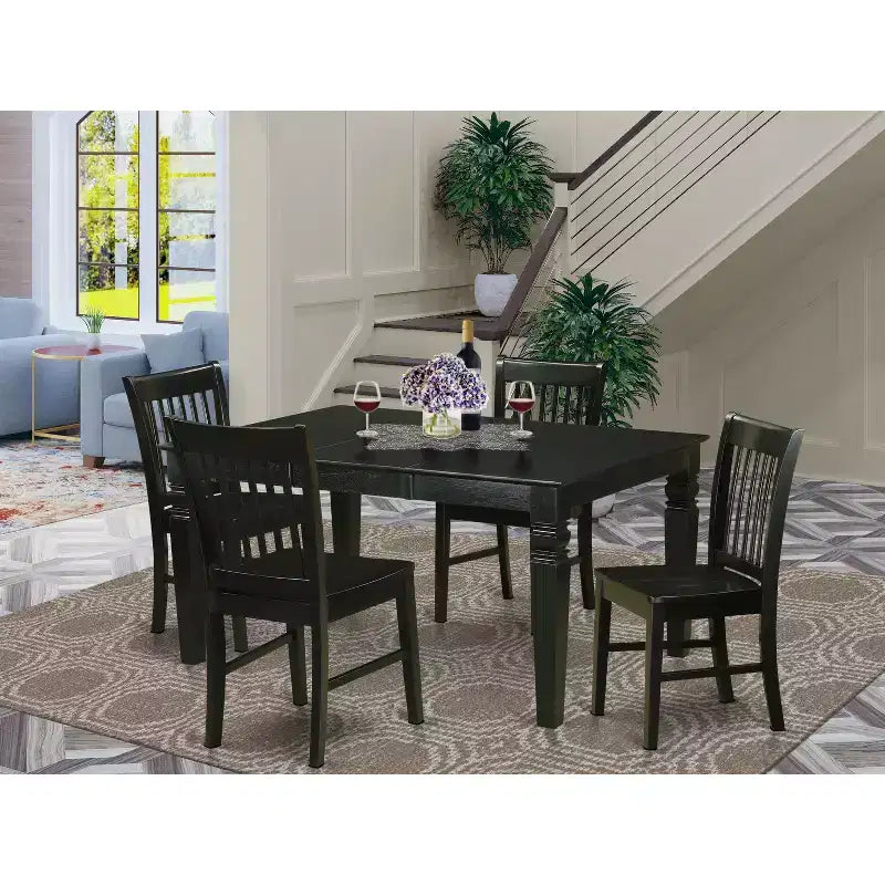 HomeStock WENO7 Black Modern Dining Table Set with Butterfly Leaf and 6 Chairs