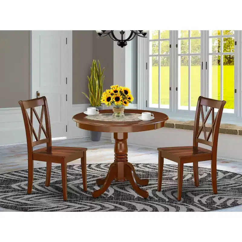 HomeStock Mahogany 3 Piece Round Dinette Set