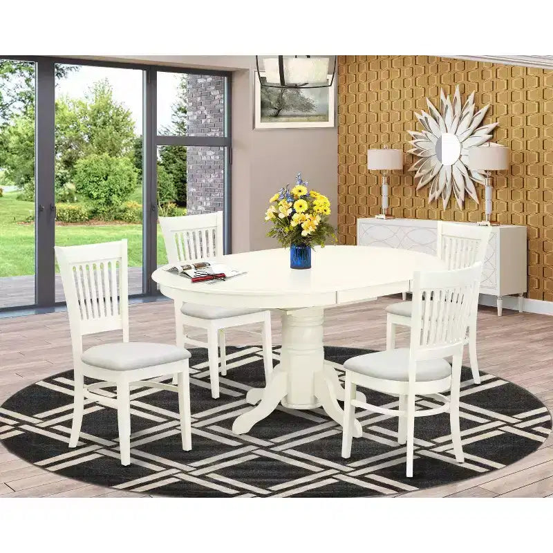 HomeStock 5 Piece Dining Set Oval Table Linen Chairs 42x60 Inch