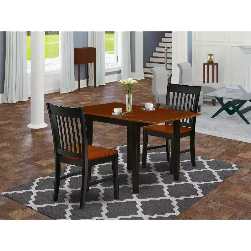HomeStock 3 Piece Dinette Set Black Cherry Finish Small Kitchen Table Chairs