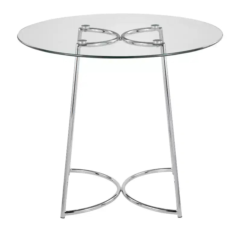 Contemporary Round Dining Table Dinette Table with Clear Glass Top, Sleek Metal Frame for Dining Room Kitchen