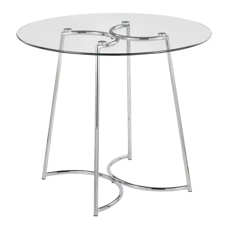 Contemporary Round Dining Table Dinette Table with Clear Glass Top, Sleek Metal Frame for Dining Room Kitchen