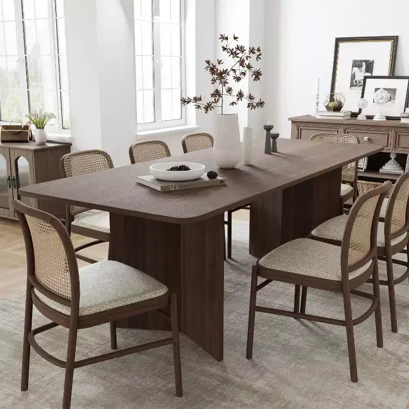 Table de salle à manger rectangulaire marron 79 Farmhouse pour 6 à 8 personnes avec pieds en V, pour salle à manger et salon