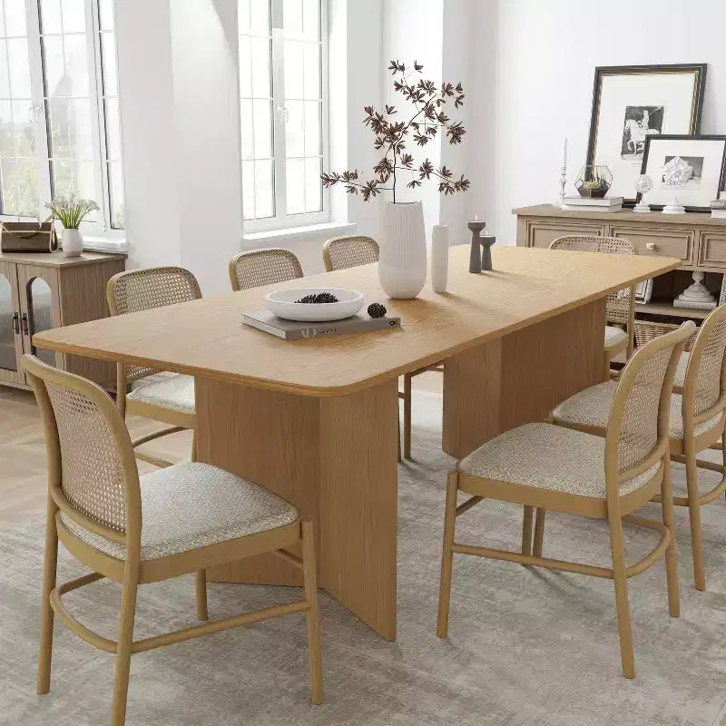 Table de salle à manger rectangulaire marron 79 Farmhouse pour 6 à 8 personnes avec pieds en V, pour salle à manger et salon