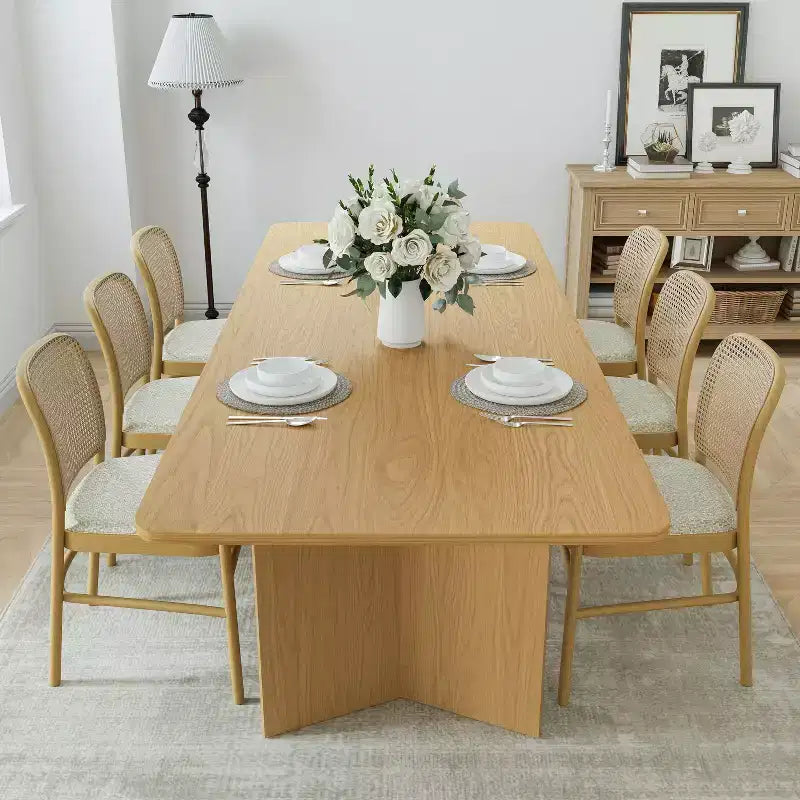 Table de salle à manger rectangulaire marron 79 Farmhouse pour 6 à 8 personnes avec pieds en V, pour salle à manger et salon